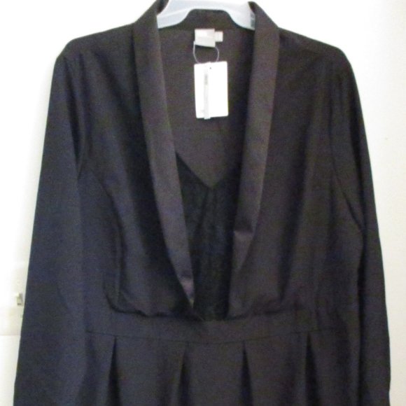 NWT! ASOS CURVE Tux Dress with Lace Insert, Black, Satin Collar, Formal, Size 22 - Picture 2 of 11